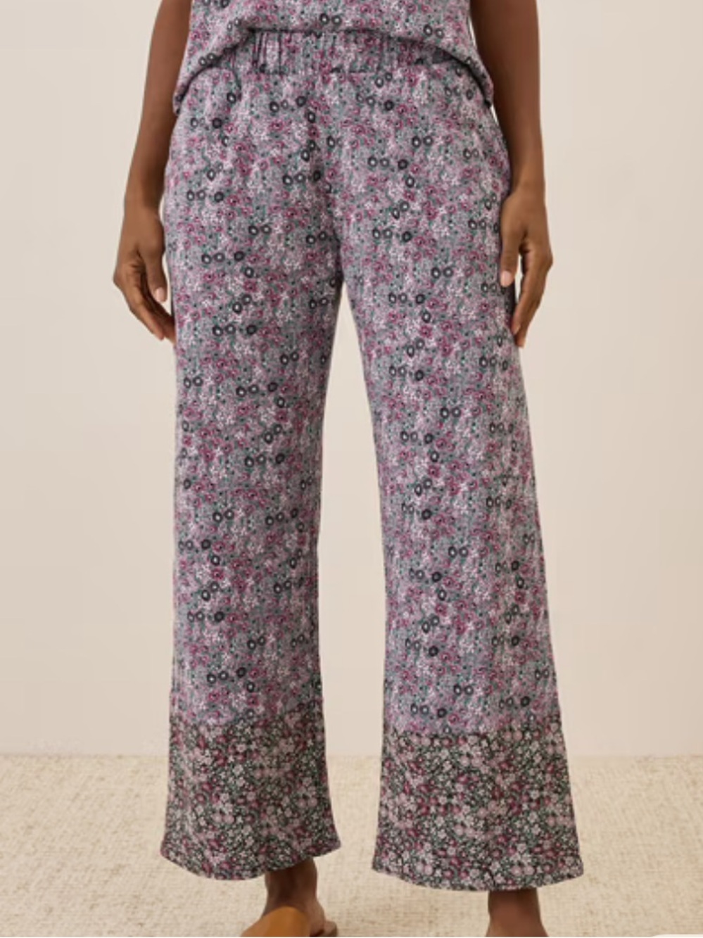 Pact 100% Organic Cotton Lavender Floral Petal Patch Staycation Wide-Leg Pants